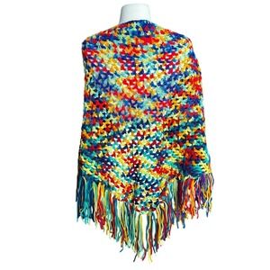 Vintage‎ Handmade Crochet Knit Rainbow Shawl 70's 80's Style Boho Festival